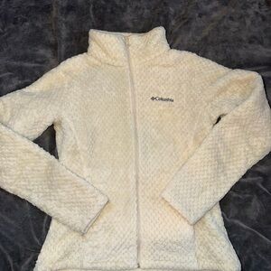 Columbia Jacket Womens Small Beige Full Zip Mock Fleece Sweater Hiking Outdoor